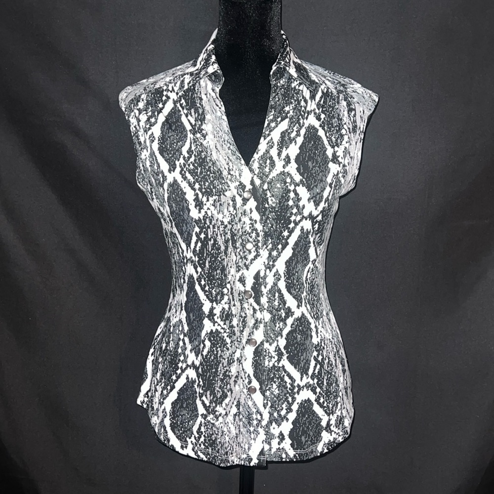 Cach Black & White Snake Print Blouse- Small - image 1